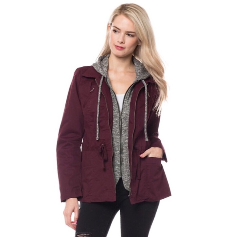 NEW! Lightweight Burgundy Layered Anorak Jacket
